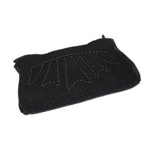 Black Beaded Evening Clutch Bag with Zipper Closure Interior Pocket Japan